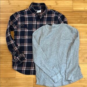Old Navy Navy Plaid and Gray Shirt Set Boys XL 14-16